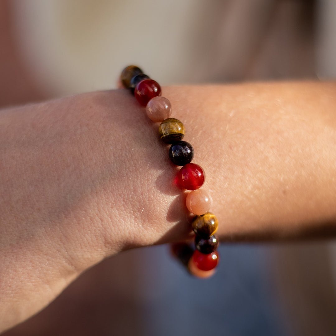 "Chance & Joy" Bracelet in Tiger Eye, Sunstone, Carnelian & Garnet