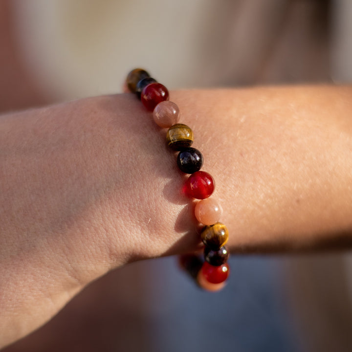 "Chance & Joy" Bracelet in Tiger Eye, Sunstone, Carnelian & Garnet