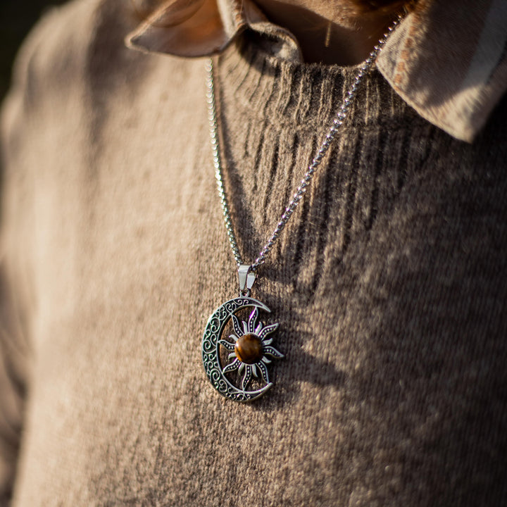 "Cosmic Balance Moon-Sun" Pendant in Tiger's Eye