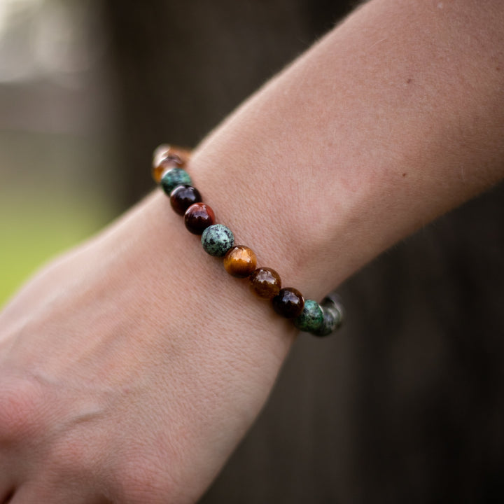 "Protective Energies" Bracelet in Tiger Eye, Bull Eye & African Turquoise