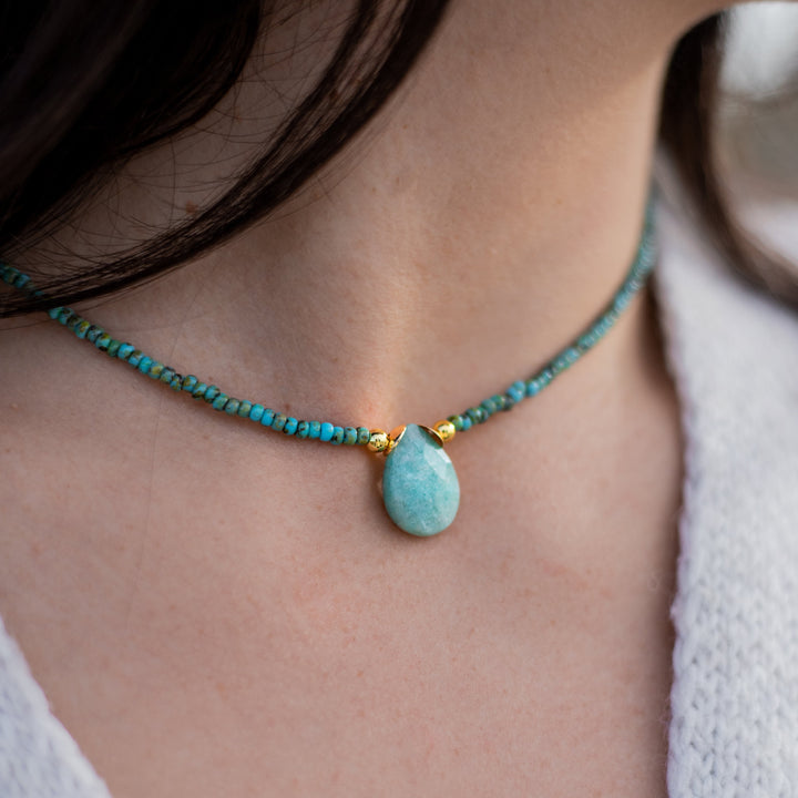 Amazonite Drop Necklace & Jasper Beads