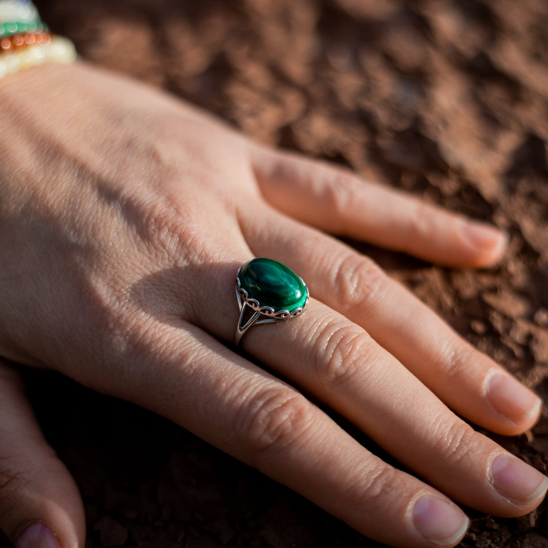 Adjustable Ring "Purification & Healing" in Malachite