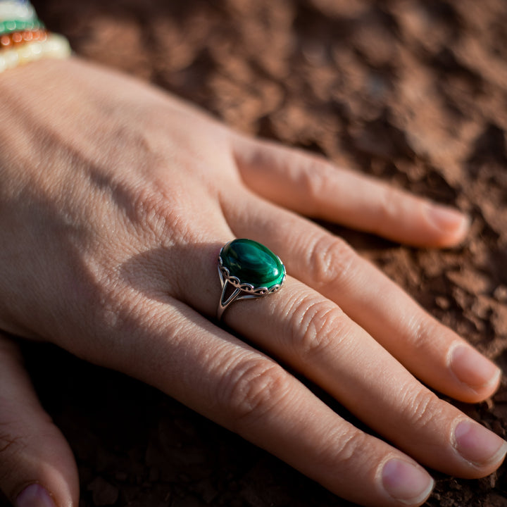 Adjustable Ring "Purification & Healing" in Malachite