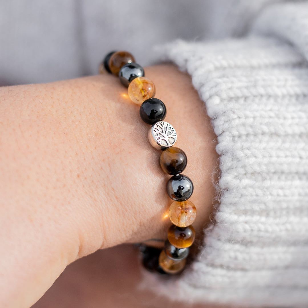 "Force & Light" Bracelet in Tiger's Eye, Citrine, Hematite & Obsidian