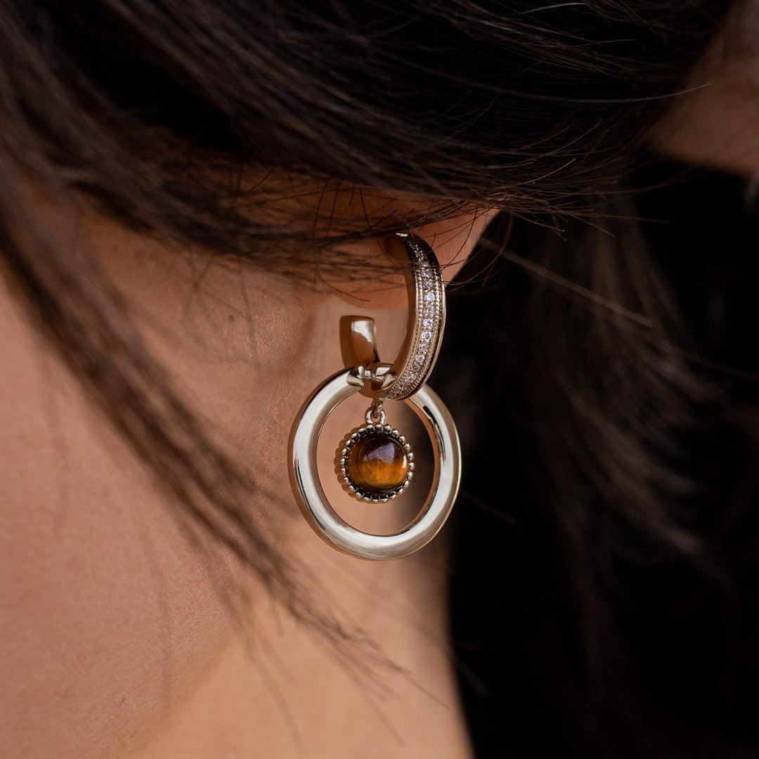 "Feline Sparkle" Earrings in Tiger's Eye & Gold Plated