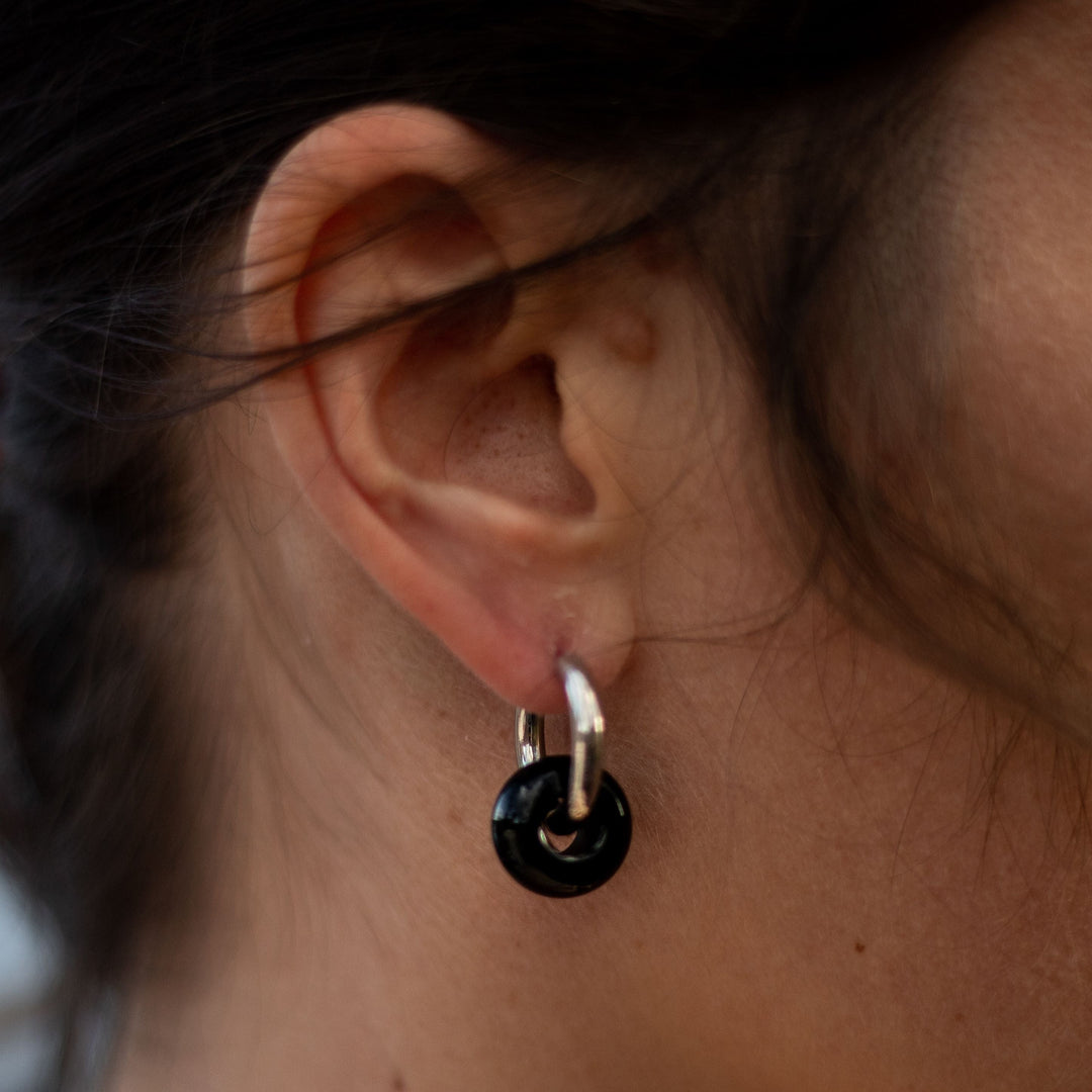 "Double Hoop" Earrings in Natural Stones