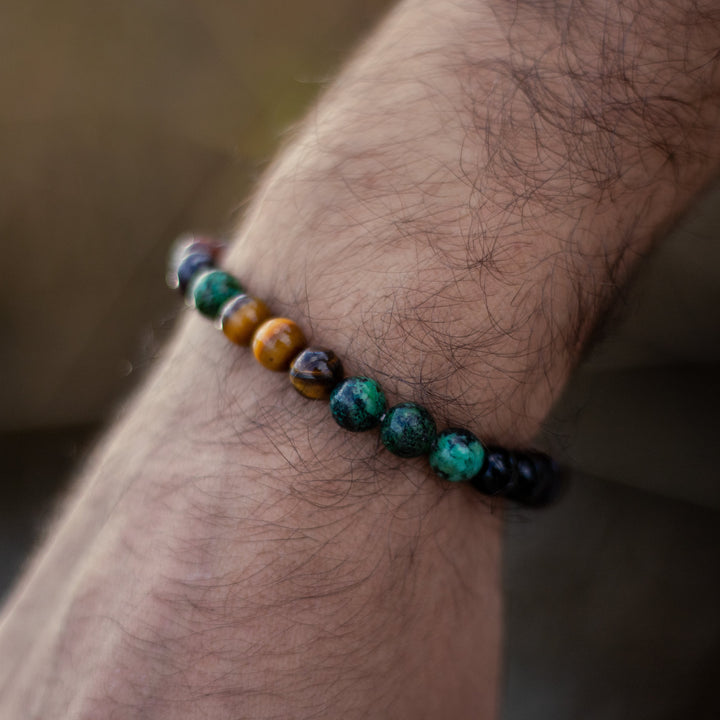 "Protective Energies" Bracelet in Tiger Eye, Bull Eye & African Turquoise