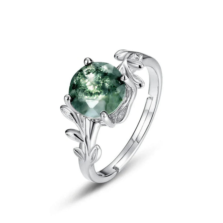 Adjustable Ring "Vegetal Awakening" in Moss Agate