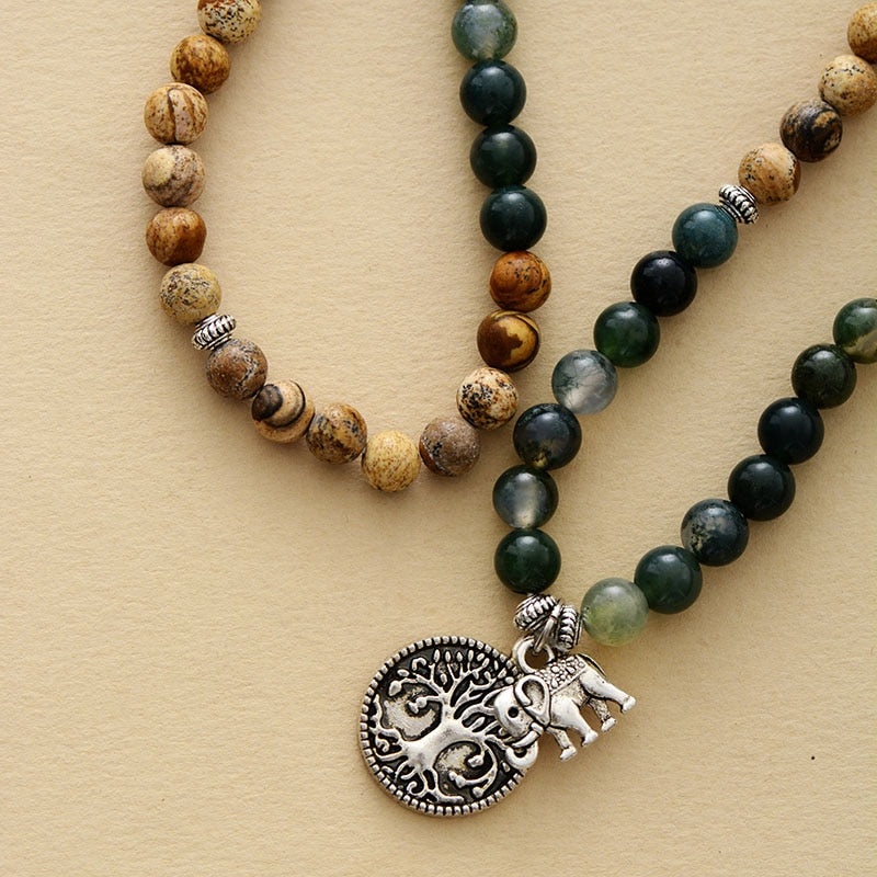 "Gaia" Mala Bracelet in Moss Agate & Landscape Jasper