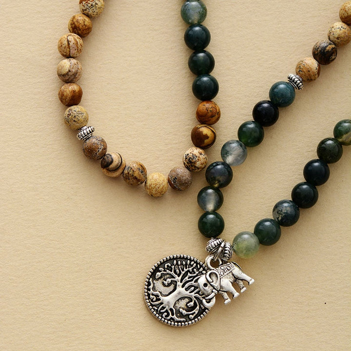"Gaia" Mala Bracelet in Moss Agate & Landscape Jasper