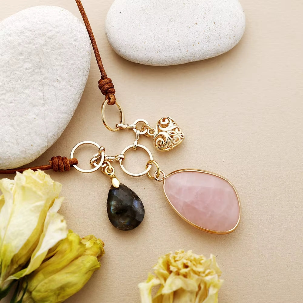 "Heart Balance" Necklace in Rose Quartz & Labradorite