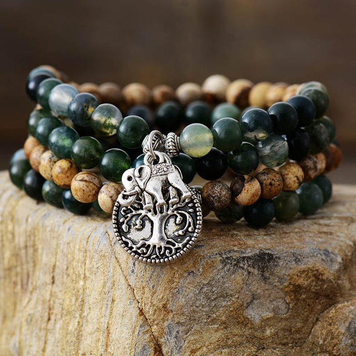 "Gaia" Mala Bracelet in Moss Agate & Landscape Jasper