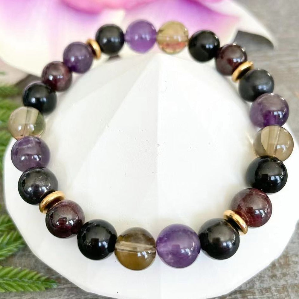 "Harmony & Protection" Bracelet in Shungite, Smoky Quartz, Amethyst & Garnet