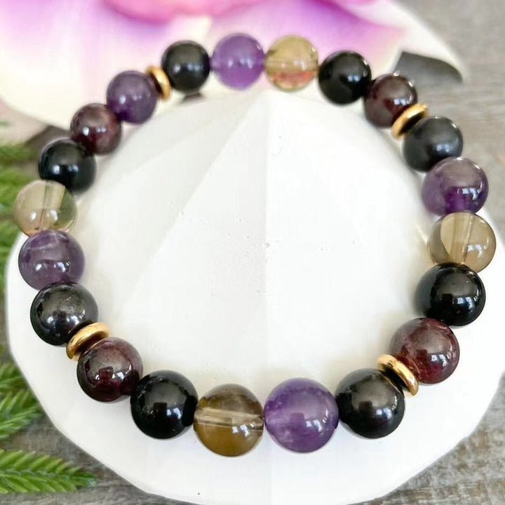 "Harmony & Protection" Bracelet in Shungite, Smoky Quartz, Amethyst & Garnet