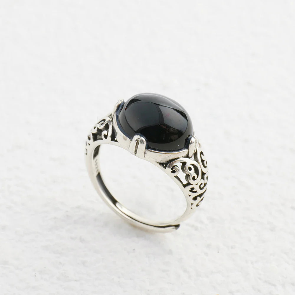 "Anchored Serenity" Ring in Black Agate & Silver