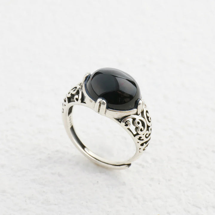"Anchored Serenity" Ring in Black Agate & Silver