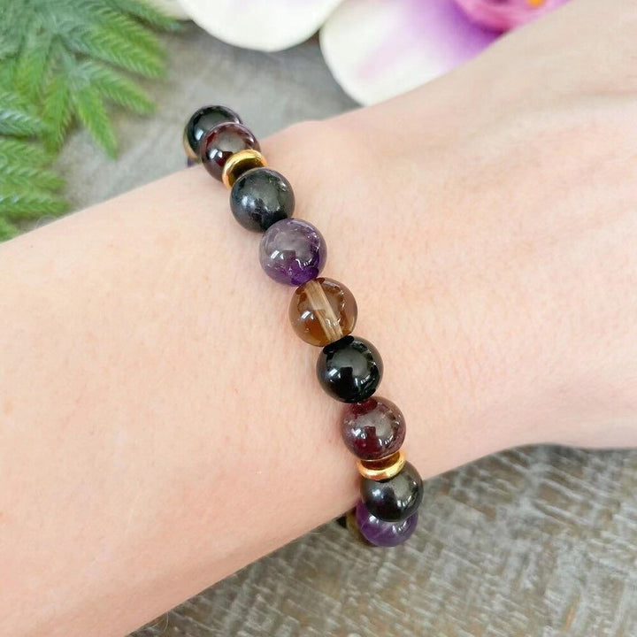 "Harmony & Protection" Bracelet in Shungite, Smoky Quartz, Amethyst & Garnet