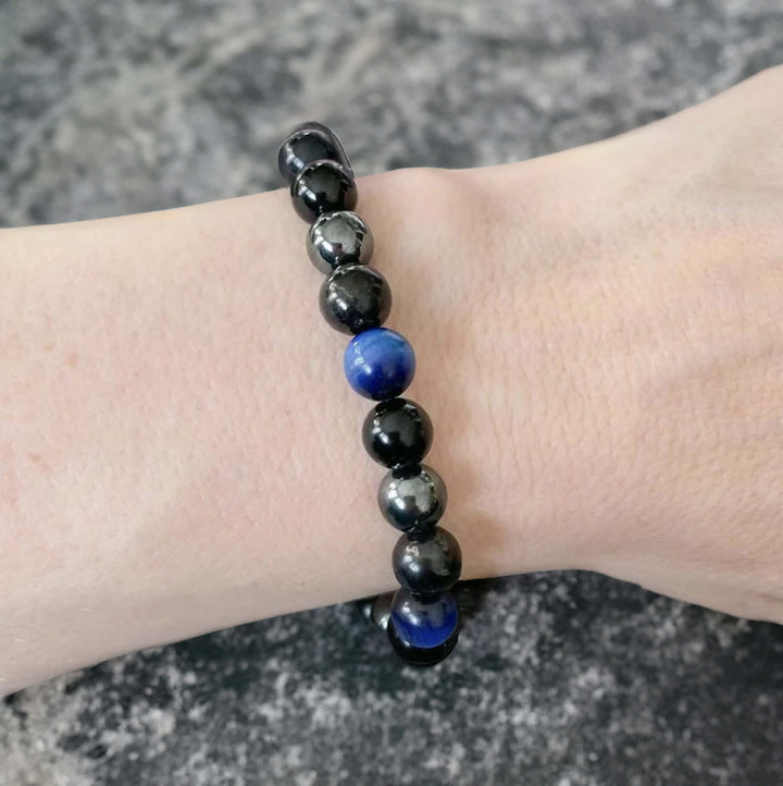 "Inner Guidance" Bracelet in Hematite, Black Tourmaline & Blue Tiger Eye
