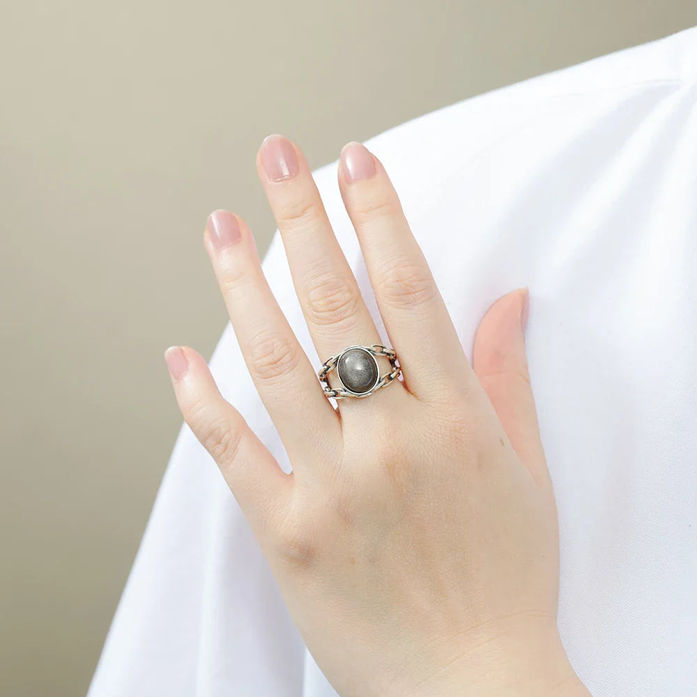 "Sacred Trust" Adjustable Ring in Golden Obsidian