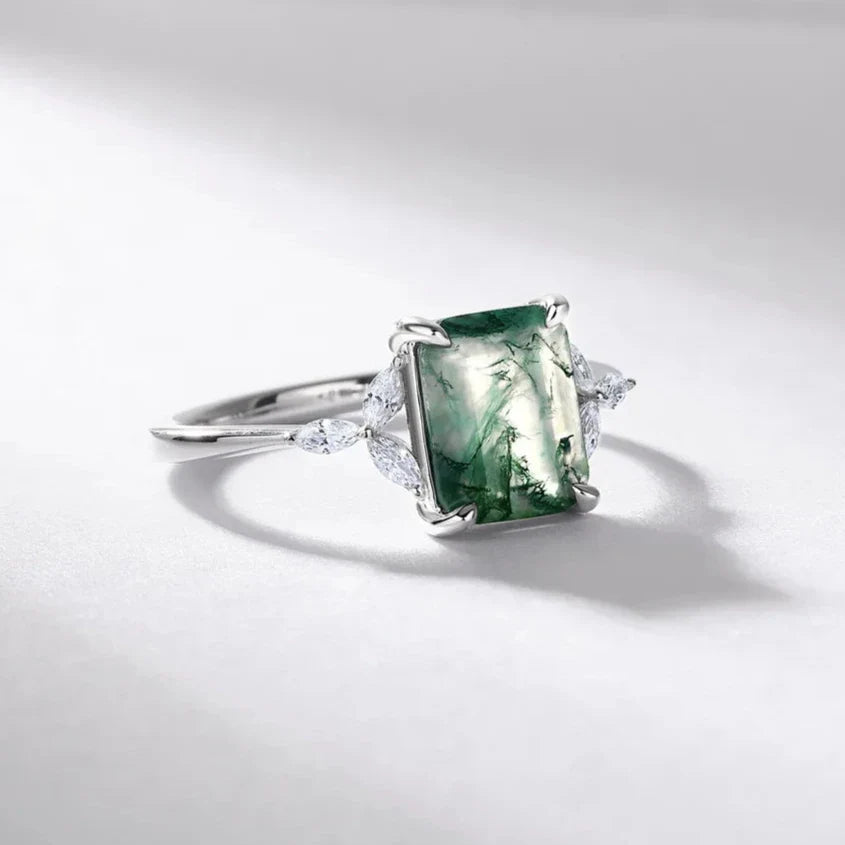 "Verdant Balance" Ring in Moss Agate & Silver