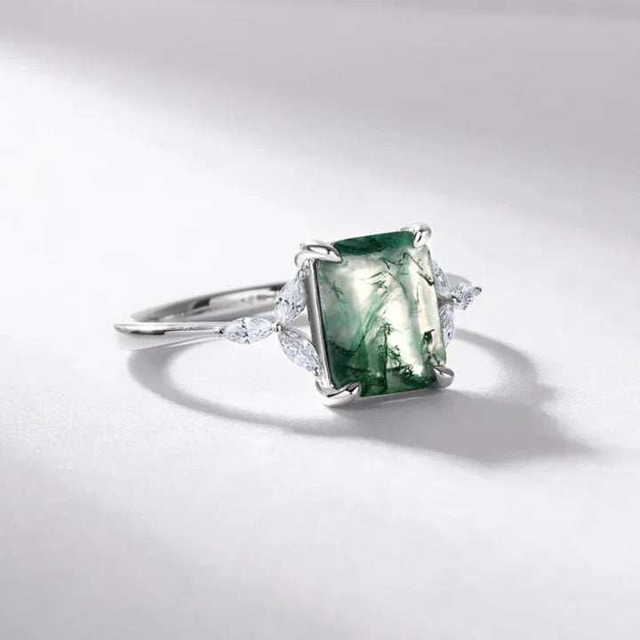 "Verdant Balance" Ring in Moss Agate & Silver