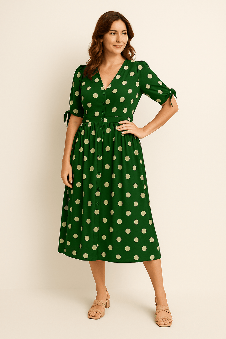 SOHO | Women's Midi Dress Light and Airy with Dots and Tie Belt