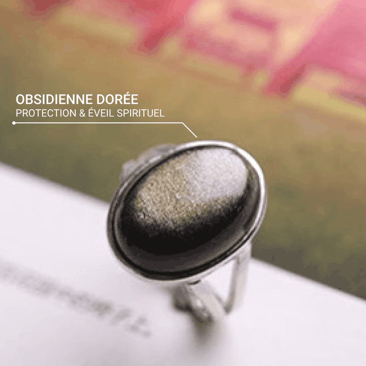 "Aura" Adjustable Ring in Golden Obsidian