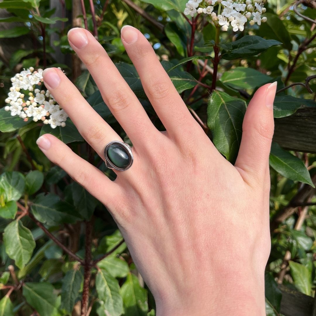 Adjustable "Soul Healing" Ring in Celestial Eye Obsidian & Silver