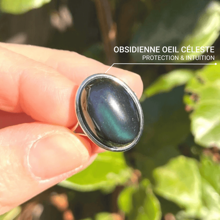 Adjustable "Soul Healing" Ring in Celestial Eye Obsidian & Silver