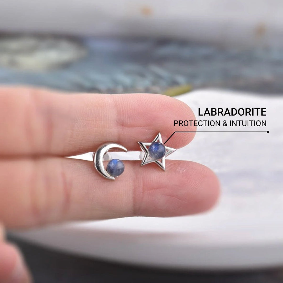 "Lunar Star" Earrings in Labradorite & Silver