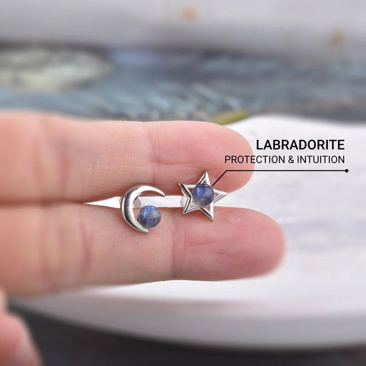 "Lunar Star" Earrings in Labradorite & Silver