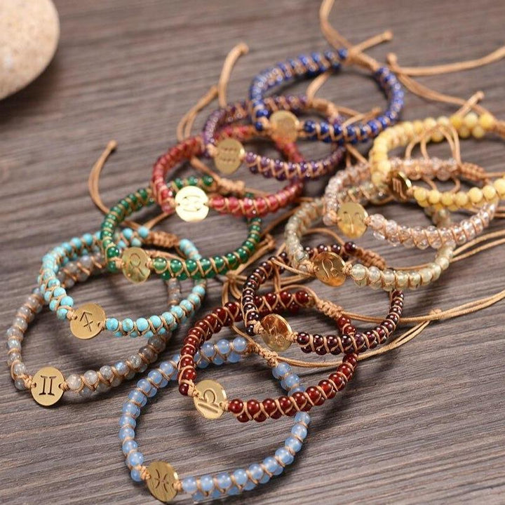 "Woven Bracelet '12 Constellations' in Natural Stones"