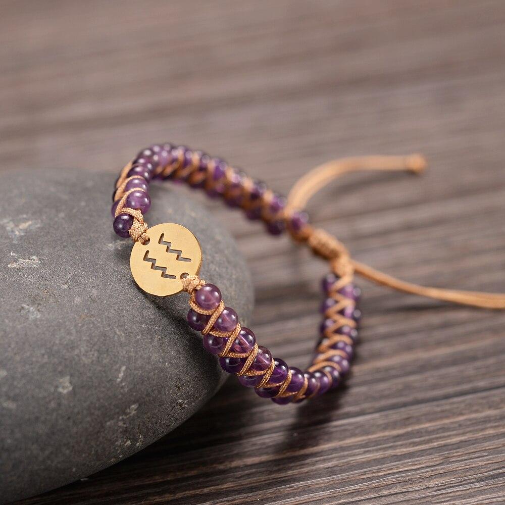 "Woven Bracelet '12 Constellations' in Natural Stones"