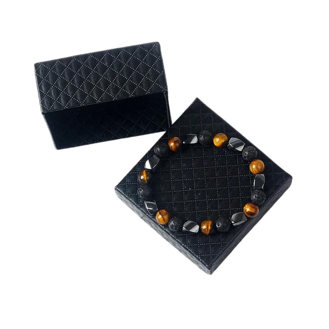 Triple Protection Bracelet in Lava Stone, Tiger Eye & Hematite