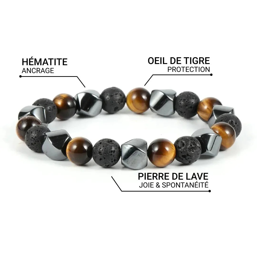 Triple Protection Bracelet in Lava Stone, Tiger Eye & Hematite