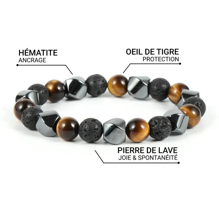 Triple Protection Bracelet in Lava Stone, Tiger Eye & Hematite