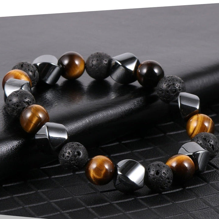Triple Protection Bracelet in Lava Stone, Tiger Eye & Hematite