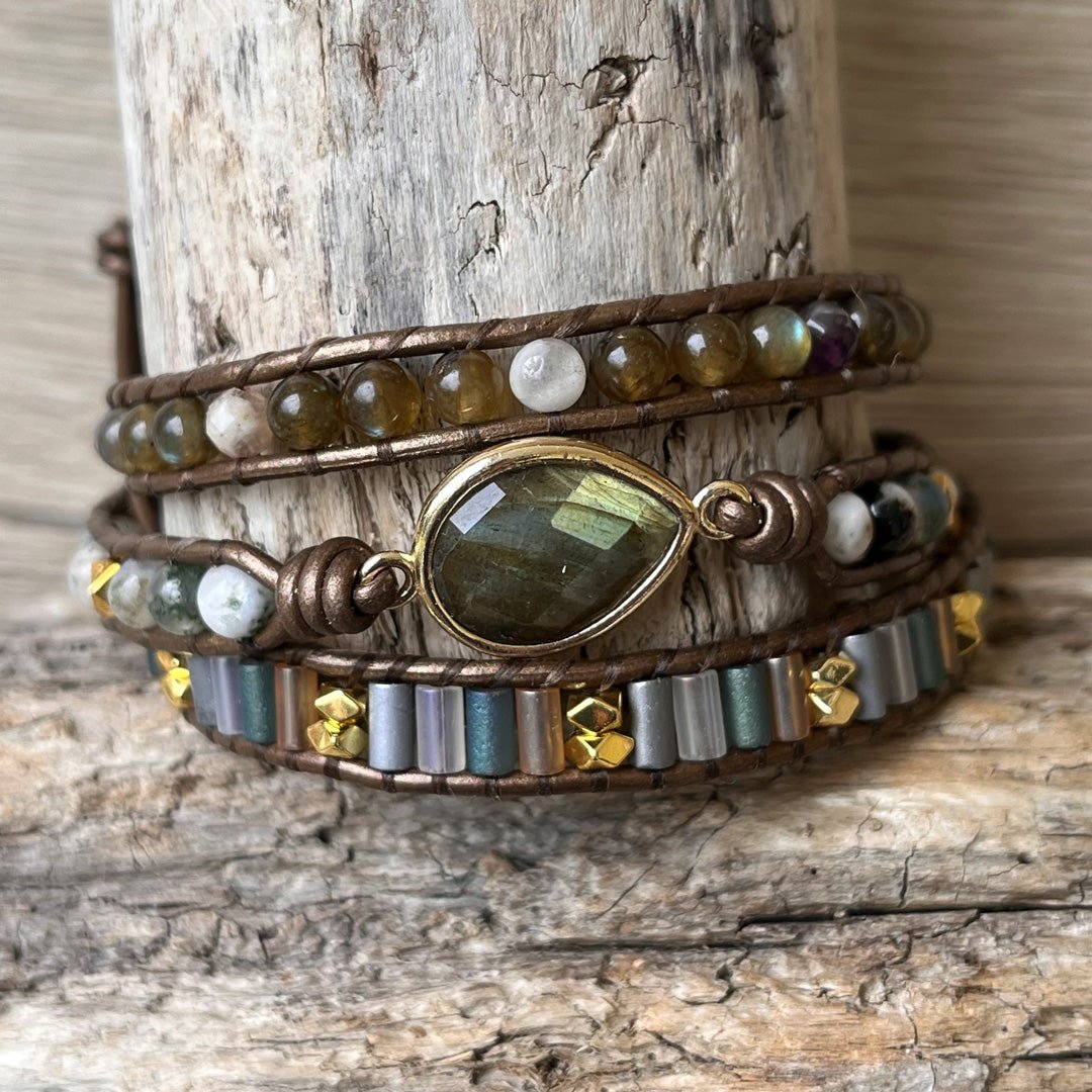 "Protection" Wrap Bracelet in Labradorite