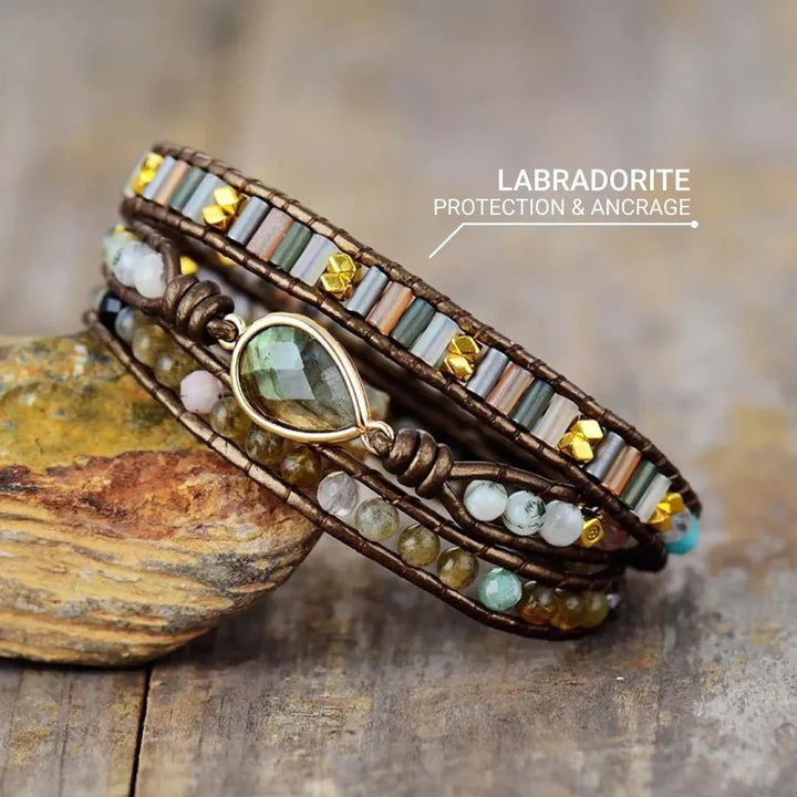 "Protection" Wrap Bracelet in Labradorite