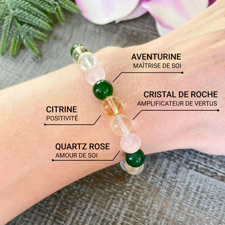 "Chance & Opportunity" Bracelet in Aventurine, Citrine, Rose Quartz & Clear Crystal