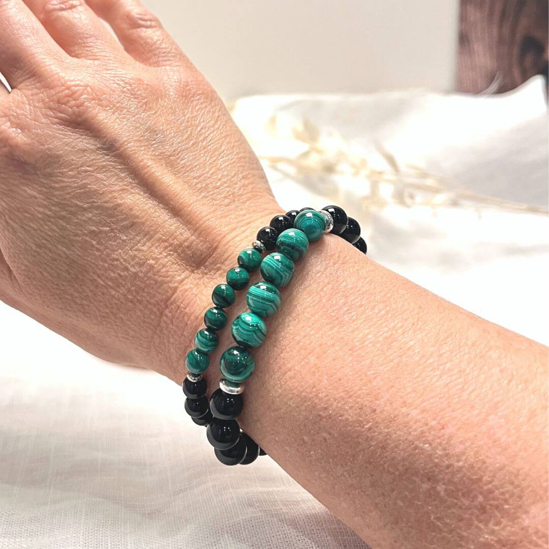 "Energy Balance" Bracelet in Malachite & Black Tourmaline