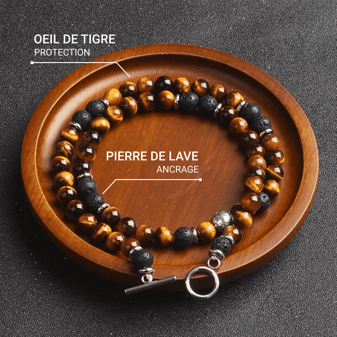 "Earth & Fire Energy" Necklace in Lava Stone & Tiger Eye