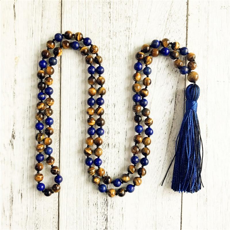 Mala Necklace "Protection & Communication" in Lapis Lazuli & Tiger's Eye