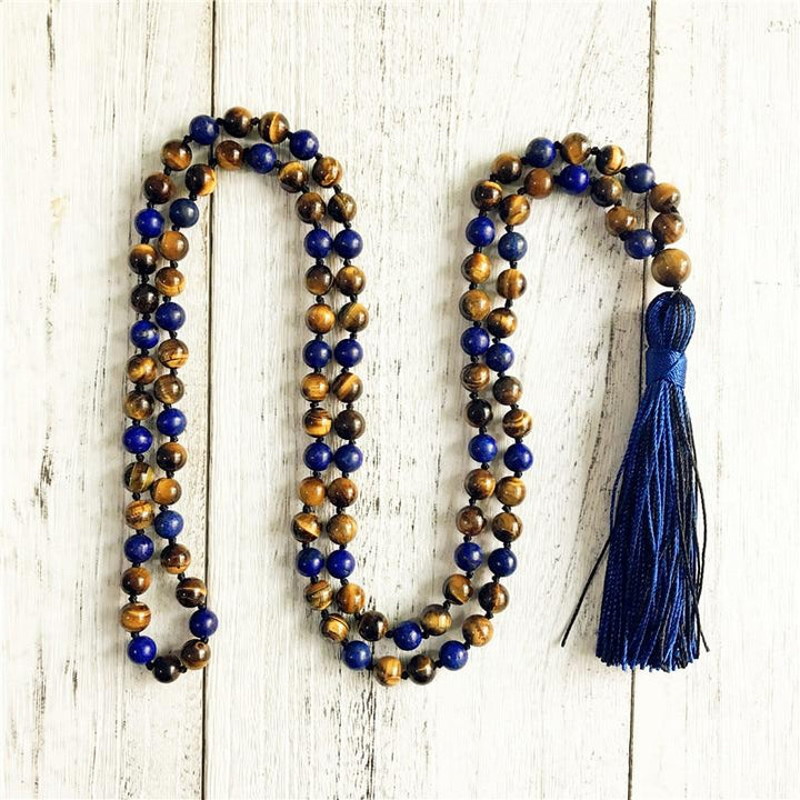 Mala Necklace "Protection & Communication" in Lapis Lazuli & Tiger's Eye