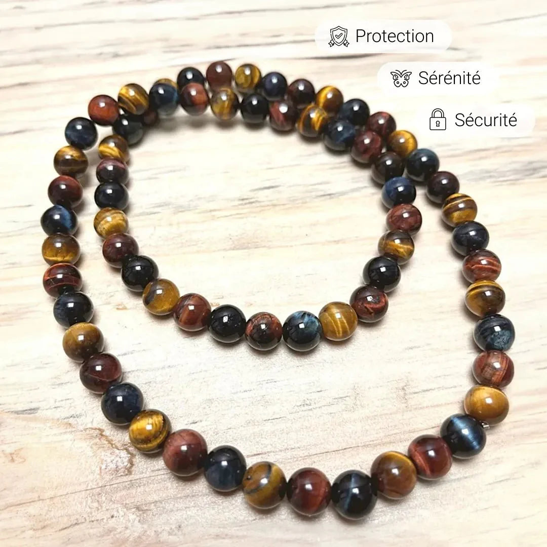 "Multiple Eye" Necklace in Tiger's Eye, Hawk's Eye & Bull's Eye