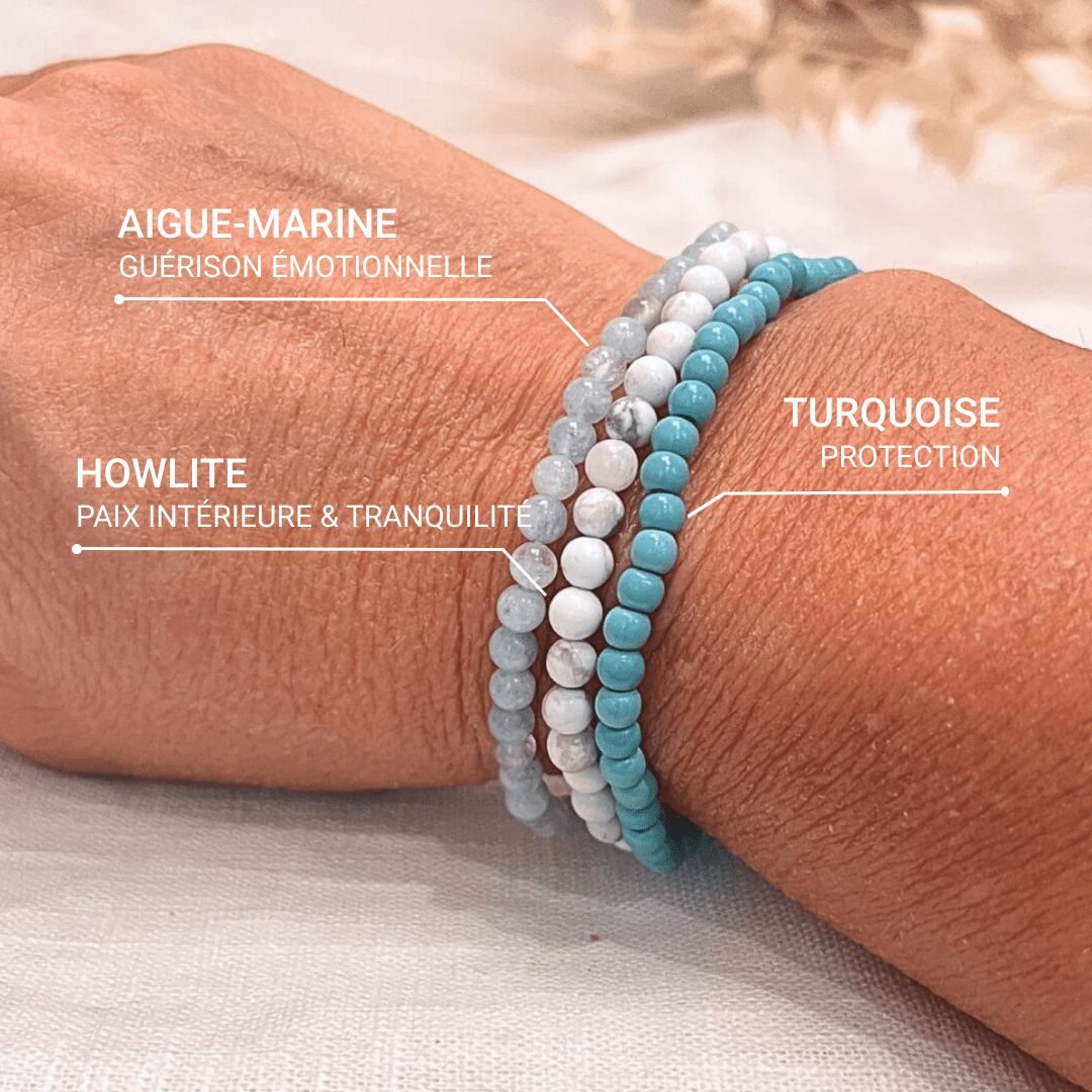 "Ocean of Well-Being" Set in Turquoise, Howlite & Aquamarine
