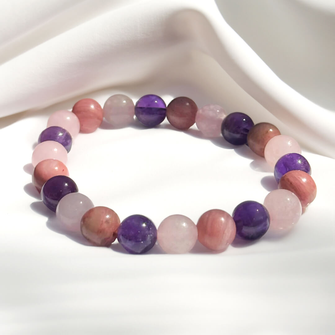 "Self-Love" Bracelet in Rhodonite, Rose Quartz & Amethyst