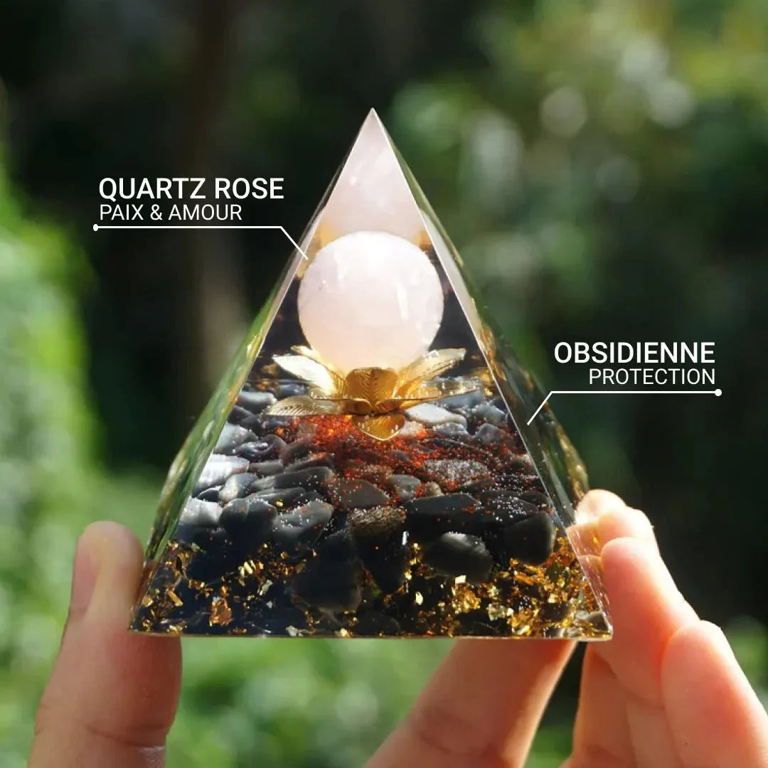 Orgonite "Divine Lotus" in Obsidian & Rose Quartz