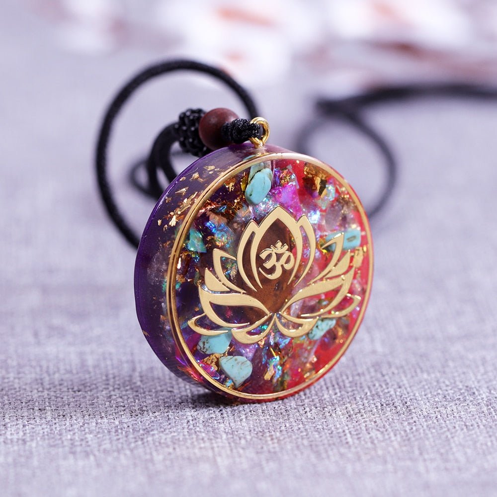 Orgonite Pendant "Lotus-Om" in Turquoise & Tiger Eye