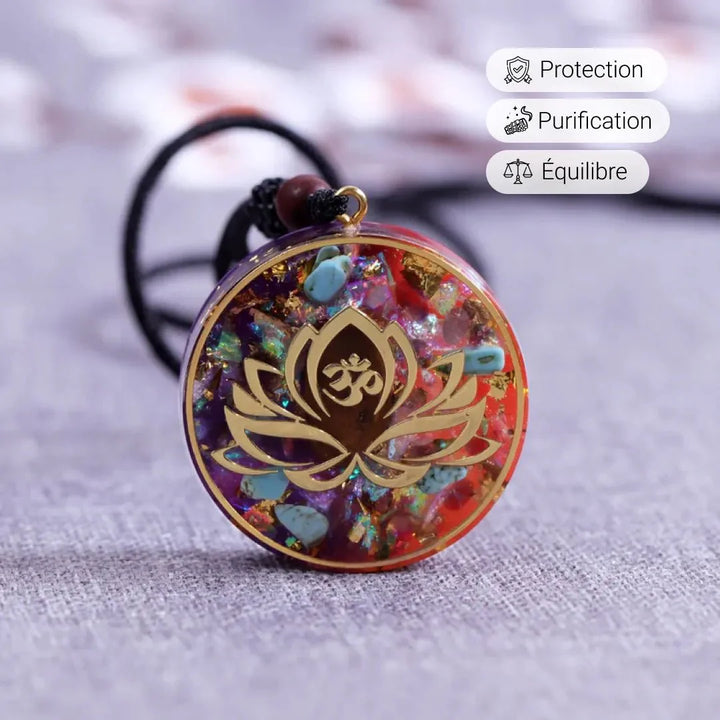 Orgonite Pendant "Lotus-Om" in Turquoise & Tiger Eye